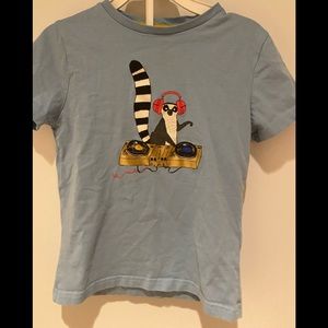 Boden, kids, blue t-shirt, lemur d.j., size 7-8Y